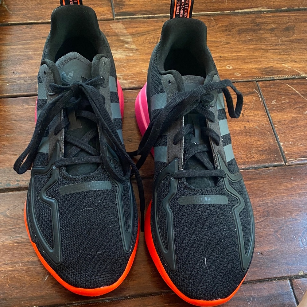 Adidas Black and Neon Pink and Orange Athletic Shoes. In like new condition.